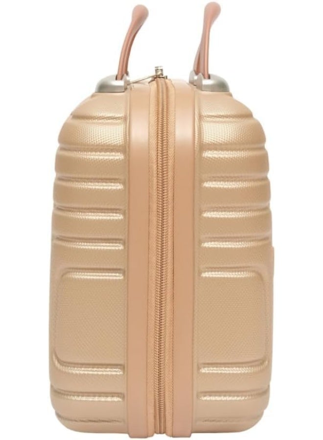 حقيبة مكياج صلبة بتصميم متاهة مقاس 13.5 بوصة، حقيبة زينة محمولة مزودة بحزام مطاطي متعدد الجيوب، لون ذهبي - Image 3